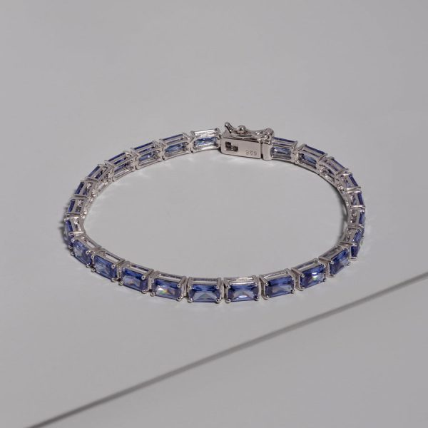 Mansfx Silver Tanzanite Baguette Tennis Bracelet